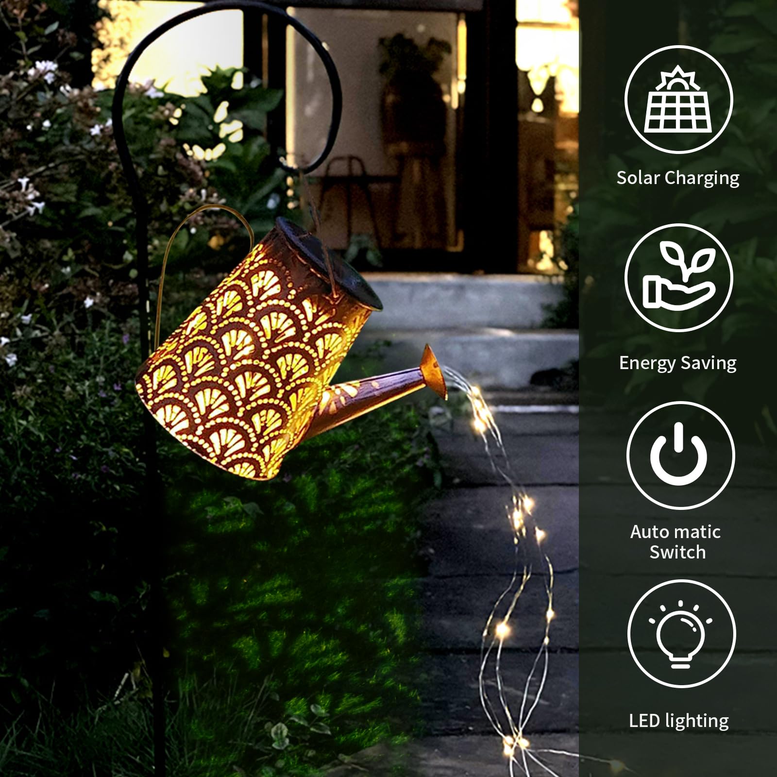 LQWELL® Annaffiatoio Solare Con Lampada A Cascata Per Lucine Per Giardino Esterno, Lampada Da Giardino A Lanterna Solare Vintage Per Cortile, Prato, Vialetti, Patio, Decorazione Del Cortile