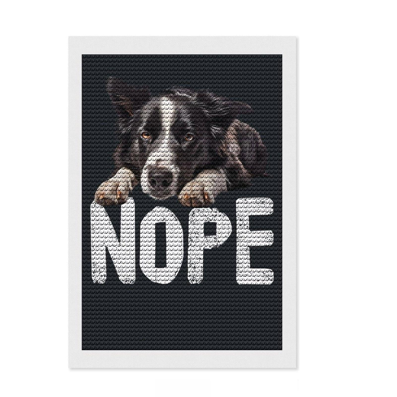 Junmoney Border Collie Nope Round Drill Diamond Painting 8"x12", for Beginners, Simple to Start, Modern Decor, Birthday Gift, Easy to Enjoy