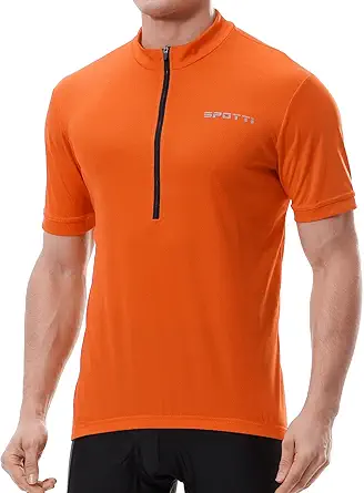 Spotti Men's Cycling Bike Jersey Short Sleeve with 3 Rear Pockets, Moisture Wicking, Breathable, Quick Dry