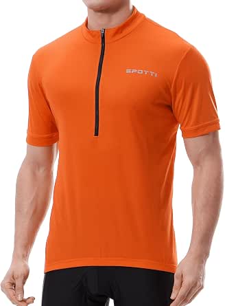 Spotti Men's Cycling Jersey Short Sleeve Half-Zip Bike Shirt, 4 Pockets