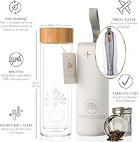 Vista 6 de Sacred Lotus Love Double-Walled Glass Tea Tumbler with Infuser and Strainer 15oz - Perfect for Loose Leaf Tea, Cold or Hot Water Bottle, Fruit