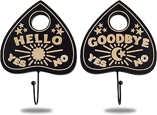 Ella & Emma Wall Mounted Coffin-Shaped Key Holder - Planchette/Hamsa Hand Key Holder, Gothic Home Decor Wall Hanger with Hook -Spooky Halloween Decor for Home - 2 Pieces (Planchette)