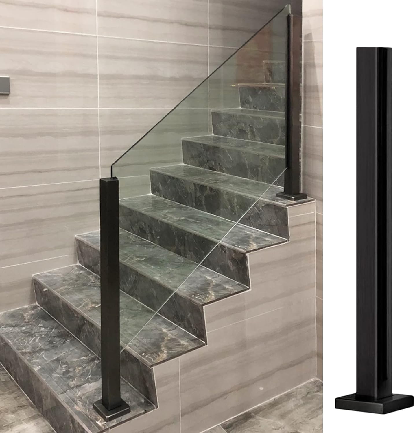 Poteau garde-corps inox noir résistant pour éviter chutes escalier
