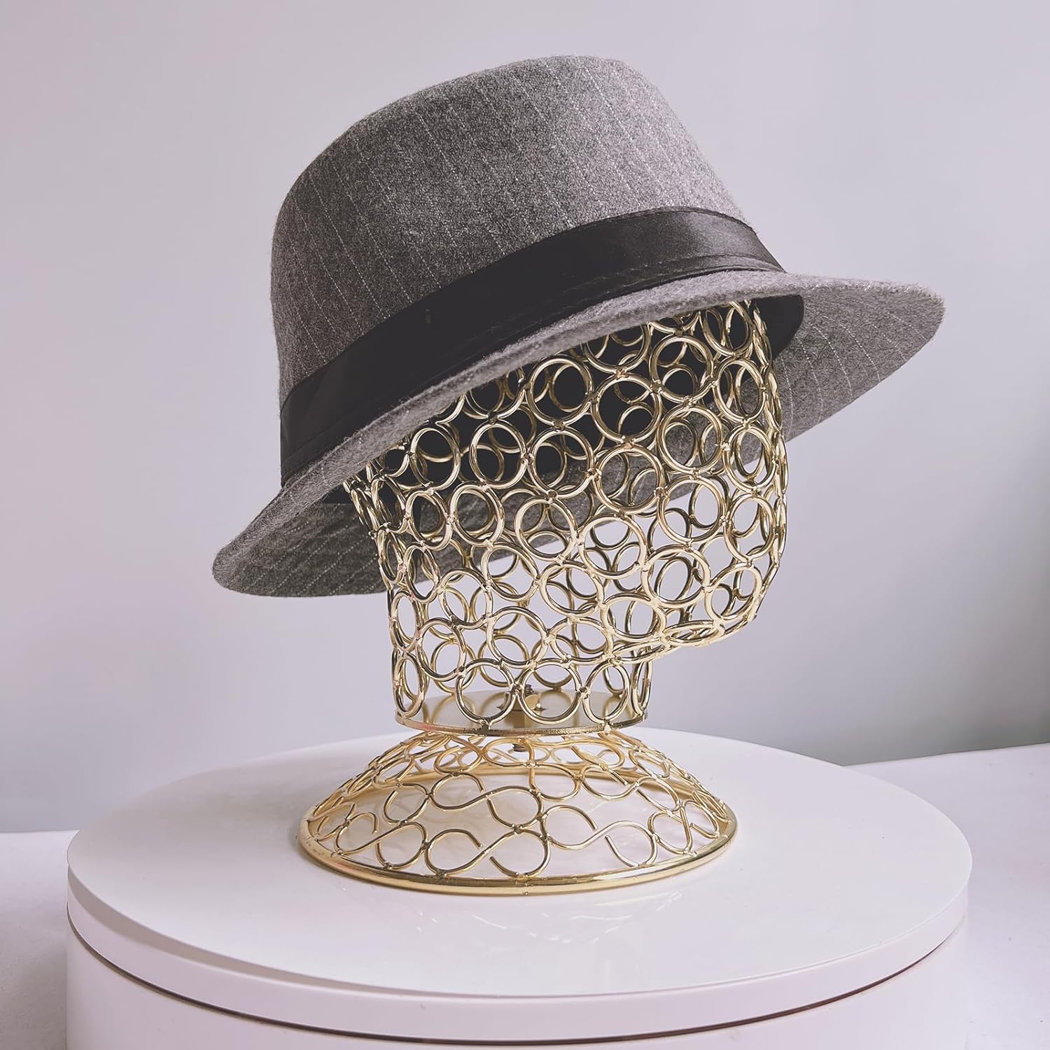 CHADWICK Wig Head Stand Metal Hollow Mannequin Head Hat Display Stand Wig Holder, Wig Display Model Head Wig Stand for Wigs, Hats, Caps, Headdress, Headphones, Dome + Detachable Stand, Chrome Gold