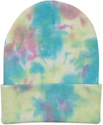 Tie Dye Knitted Beanie Hat Unisex Knit Skull Cap Soft Winter Warm Hat, Tie-Dye Raspberry Mist, 1 Count, 1 Pack