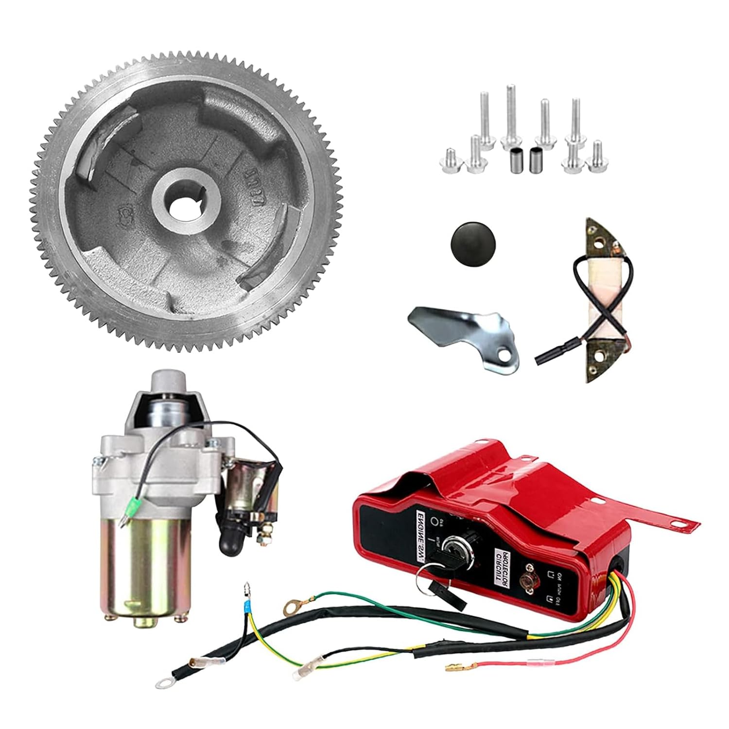 Electric Start Conversion Kit for Honda GX340 GX390 13HP Starter Motor Flywheel Key Switch Coil Ignition Fan Cover Fit Engine Stop On Switch