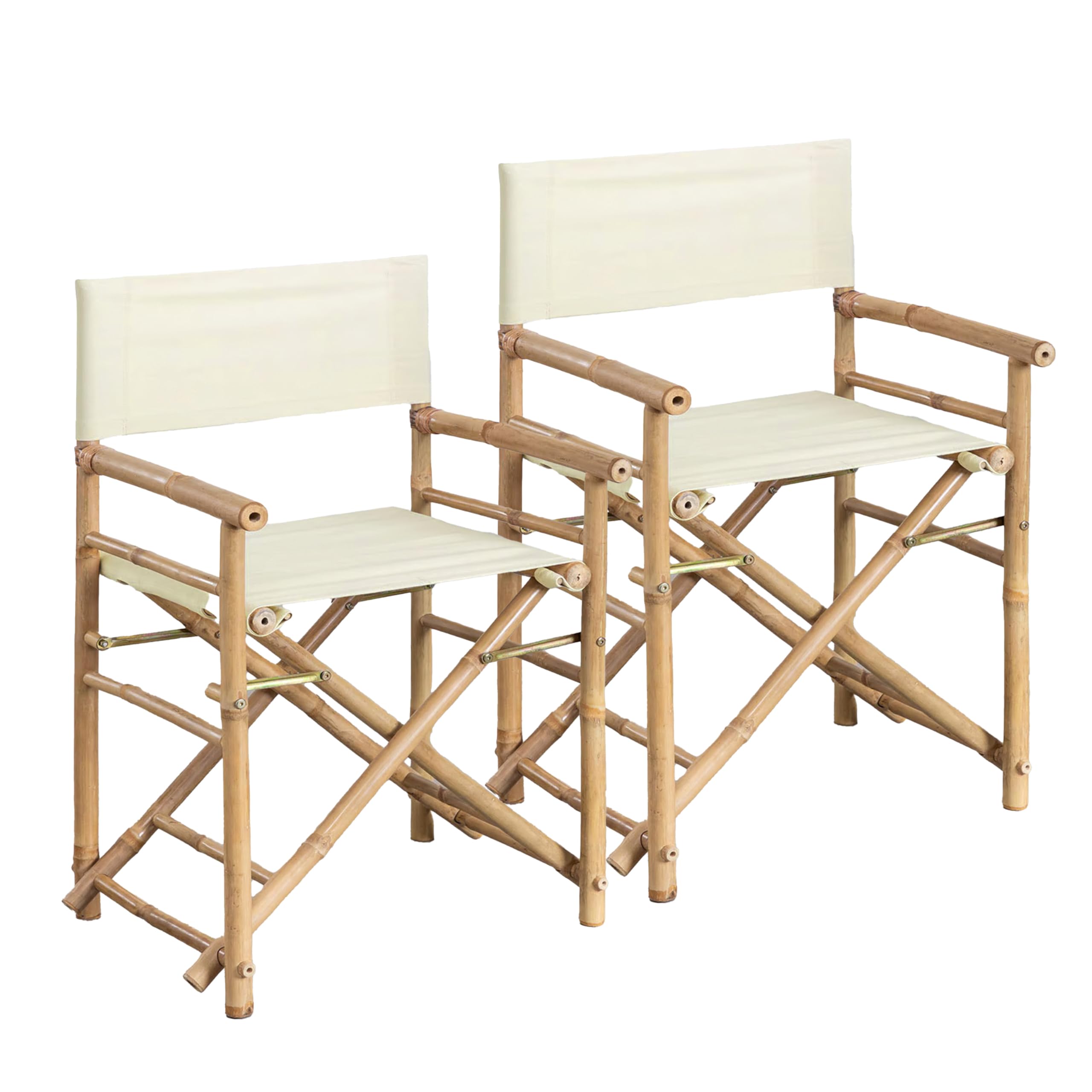 Brigros Estosa - Sedia regista in Bamboo con Telo in Cotone Bianco Set da 2-91x47x44 cm - Design Naturale e Confortevole, poltrona da giardino, poltrona in bamboo (Bianco)