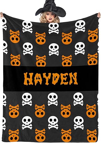Youltar Regalos temáticos de Halloween, manta de Halloween personalizada con nombre, regalos personalizados de Halloween para mujeres, hombres,