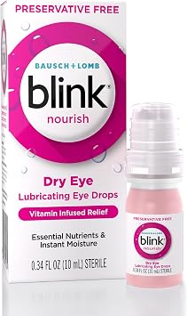 Blink Nourish Preservative-Free Lubricating Eye Drops, with Glycerin for Instant Hydration, Vitamin Infused Relief, Replenishes and Refreshes Eyes, 0.33 FL Oz