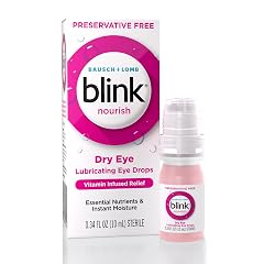 Blink Nourish Preservative-Free Lubricating Eye Drops with Glycerin for Instant Hydration Vitamin Infused Relief Replenishes and Refreshes Eyes