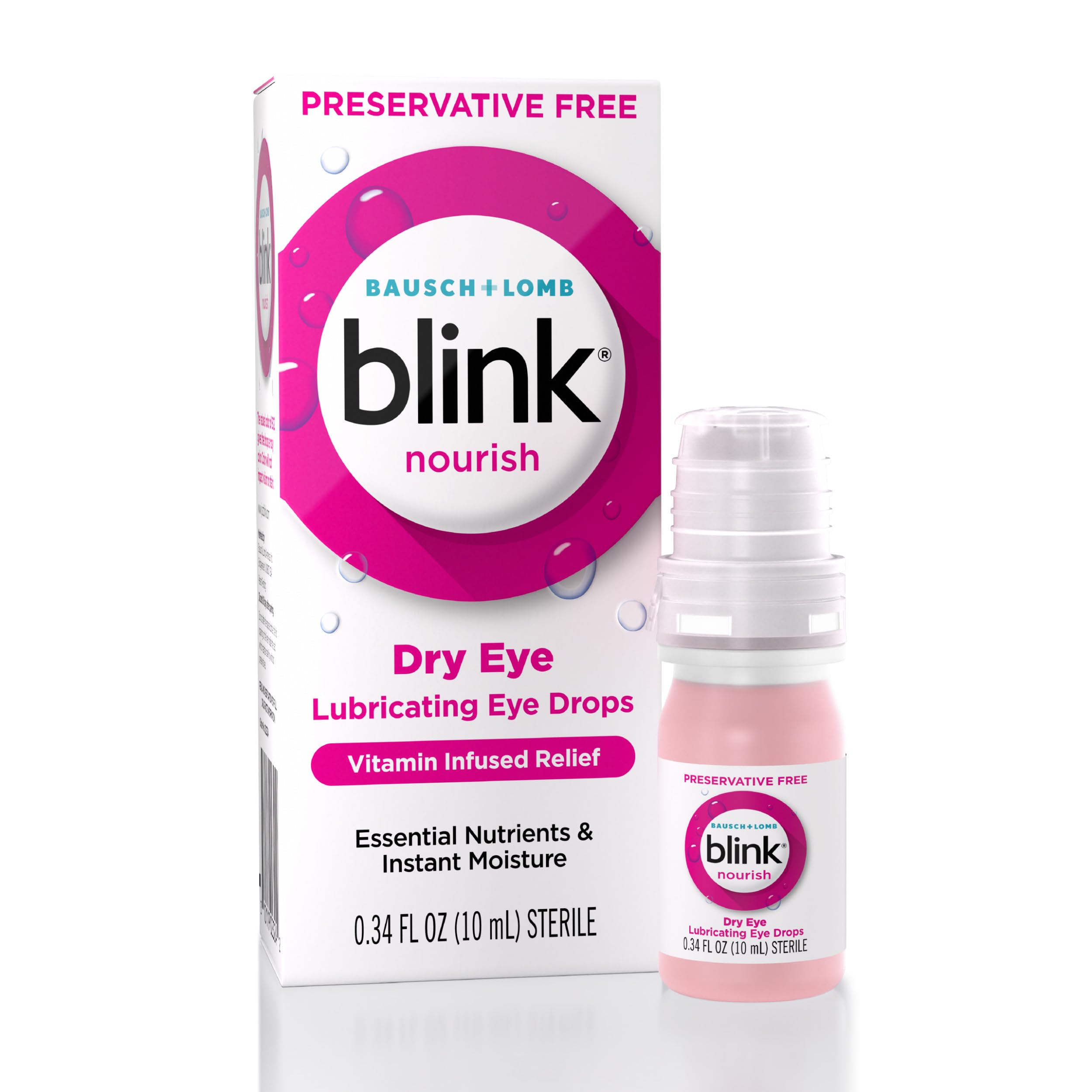 Nourish Preservative-Free Lubricating Eye Drops, with Glycerin for Instant Hydration, Vitamin Infused Relief, Replenishes and Refreshes Eyes, 0.33 FL Oz