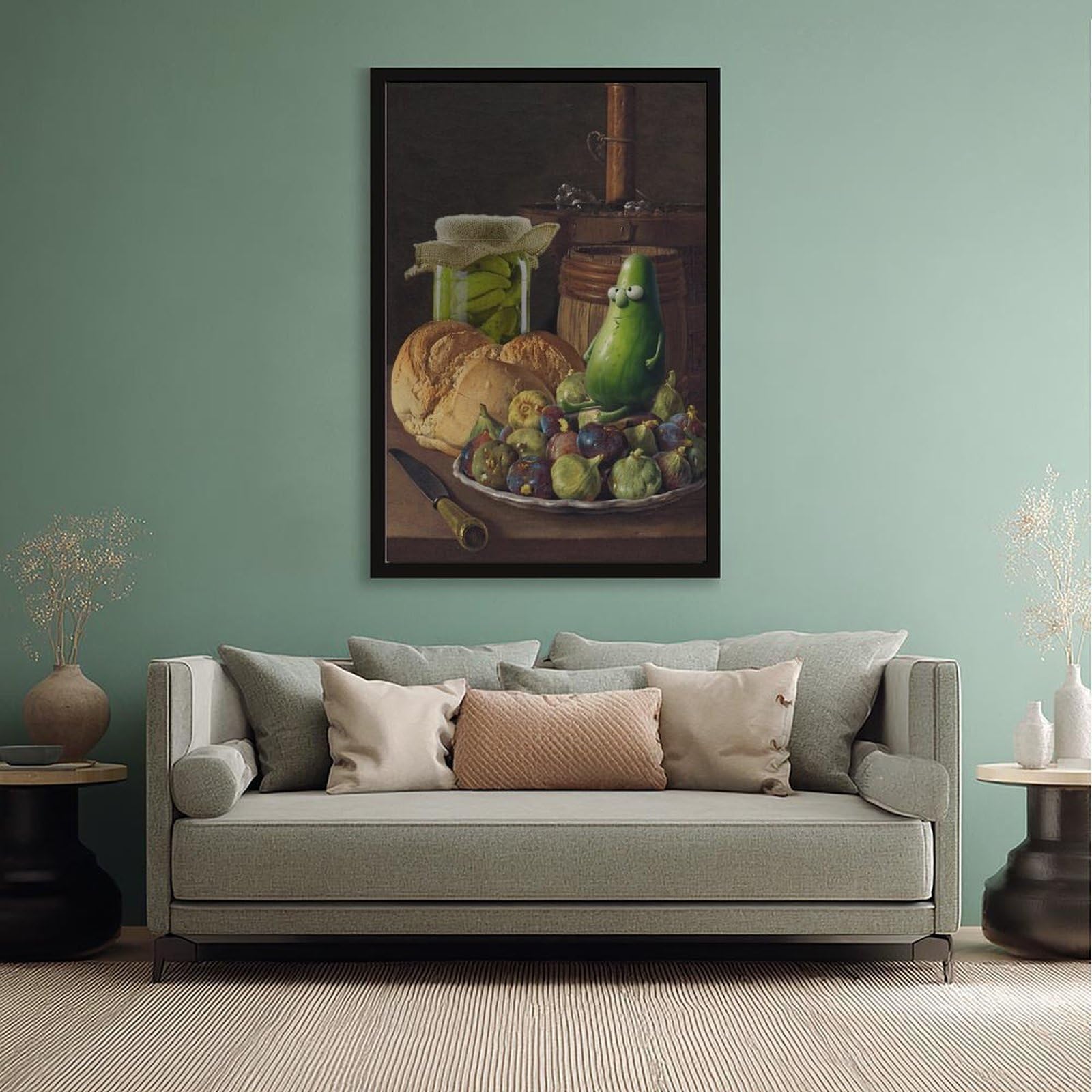 Ölgemälde "Eingelegte Gurken, verwandelt in Retro-Ölgemälde", einzigartige Küchendekoration, Leinwandposter, Wandkunst, Druck, Bild, Gemälde für Wohnzimmer, Schlafzimmer, Dekoration, 50,8 x 76,2 cm (L