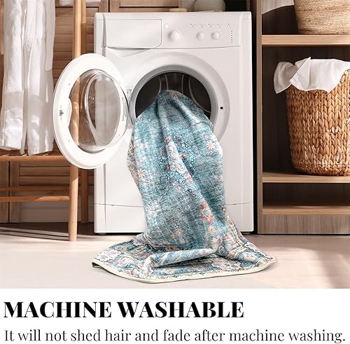 Miniatura 34 de MUJOO - Alfombra de 8 x 10 pies para sala de estar, grande, lavable, bohemio, para dormitorio, antideslizante, abstracto, suave, de pelo corto
