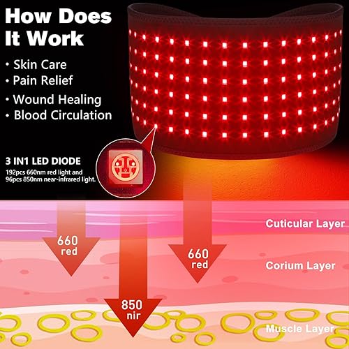 Miniatura 4 de Nuevo cinturón inalámbrico de terapia de luz roja para alivio del dolor, terapia de infrarrojos cercanos para terapia de pulso para aliviar el dolor