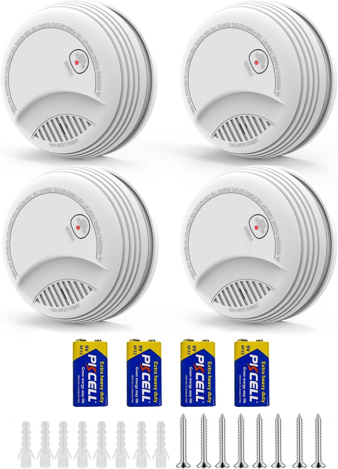 Smoke Detector Photoelectric Smoke Alarm for Home, Battery Smoke Detector with Test Button and Low Battery Warning, 10-Year Sensor, Easy to Install, Suitable for Living Rooms and Bedrooms, 4 Pack