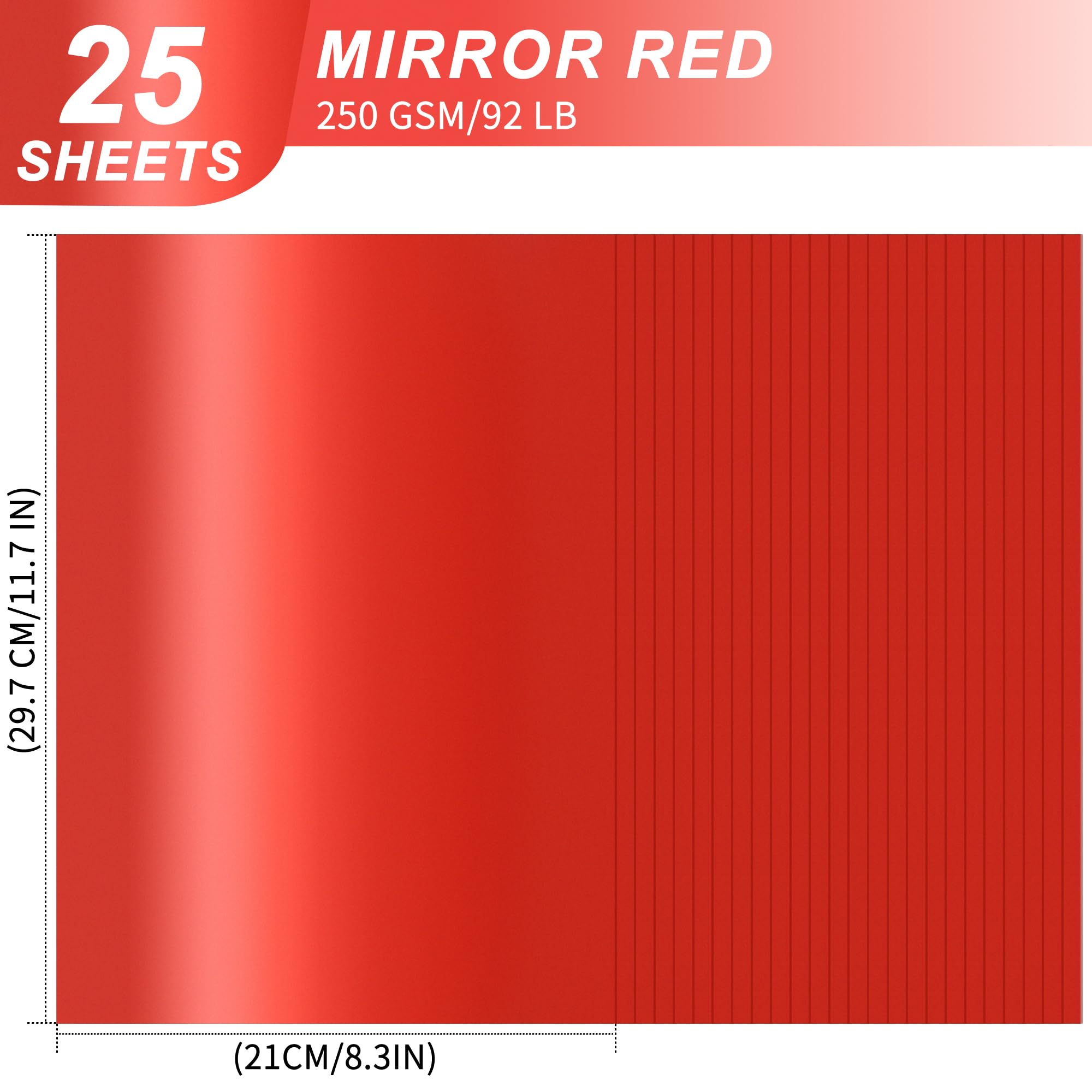 A4 Christmas Red Mirror Cardstock - 25 Sheets, 250gsm/92lb Foil Laminate Metallic Reflective Card Paper for Crafts Decoration UAP19RE25 - Image 2