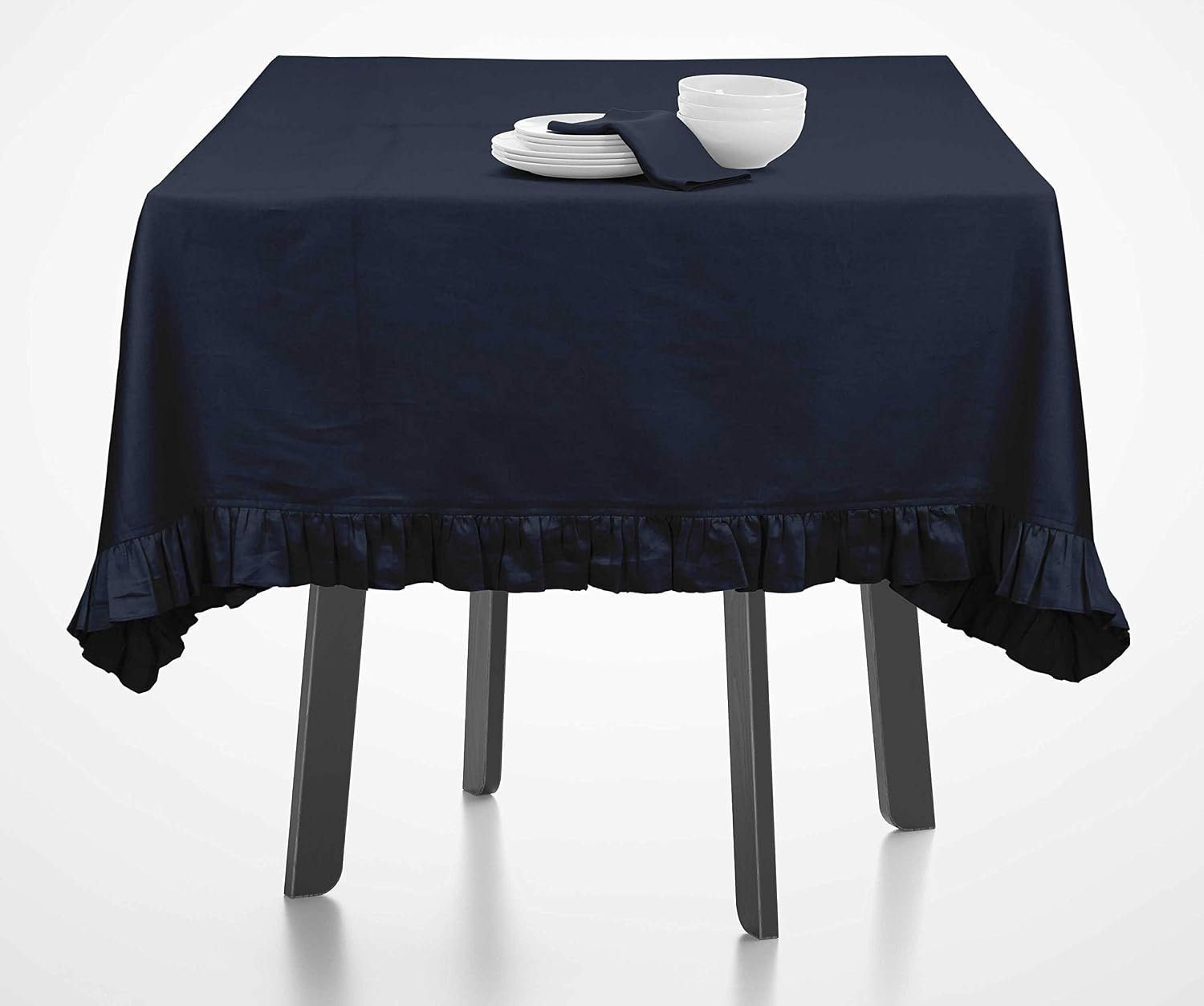 Ruffle Tablecloth, Table Linens Rectangular Table Covers for Party Decor, Solid Dining Tabletop Covers Cotton Tablecloths, Blue,54 x 72 Inches