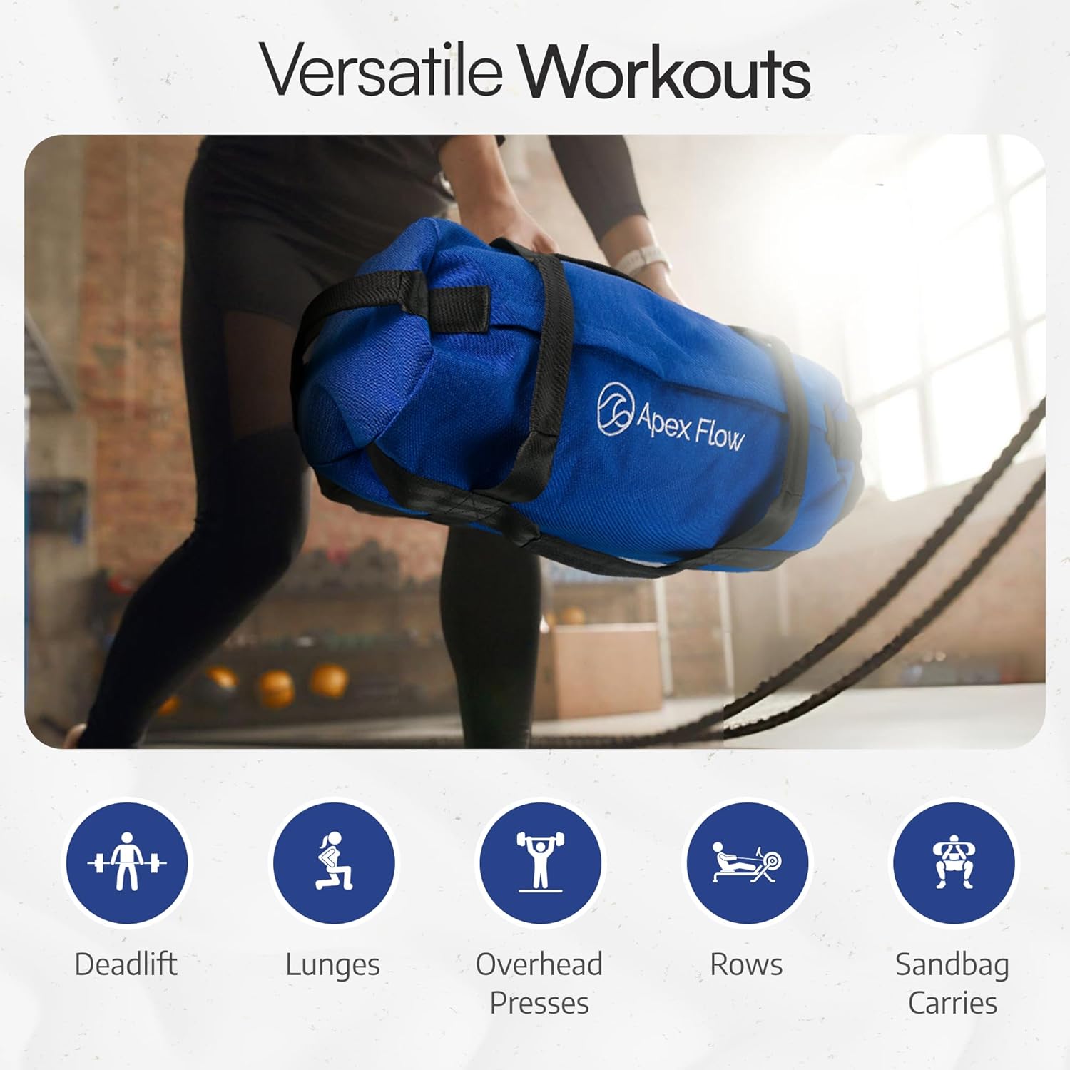 APEX FLOW Sandbags for Working Out – 1000D Nylon Weighted Training Bag with 4 Inner Sandbags, 8 Handles – Adjustable 40lb Sand Bag for Weight Training, Fitness, and Travel