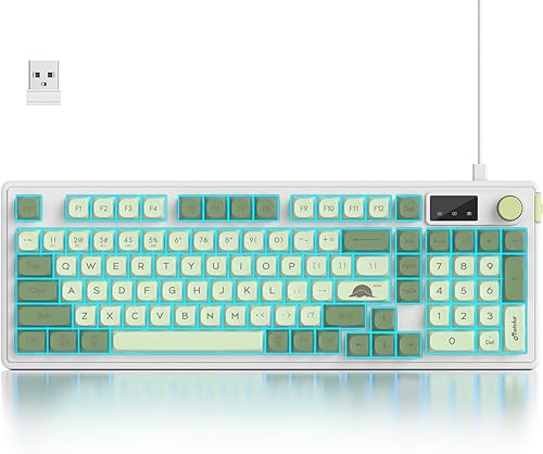 Fogruaden Teclado verde 96% inalámbrico con teclado numérico y perilla, sensación mecánica, teclado RGB silencioso de membrana Matcha para juegos,