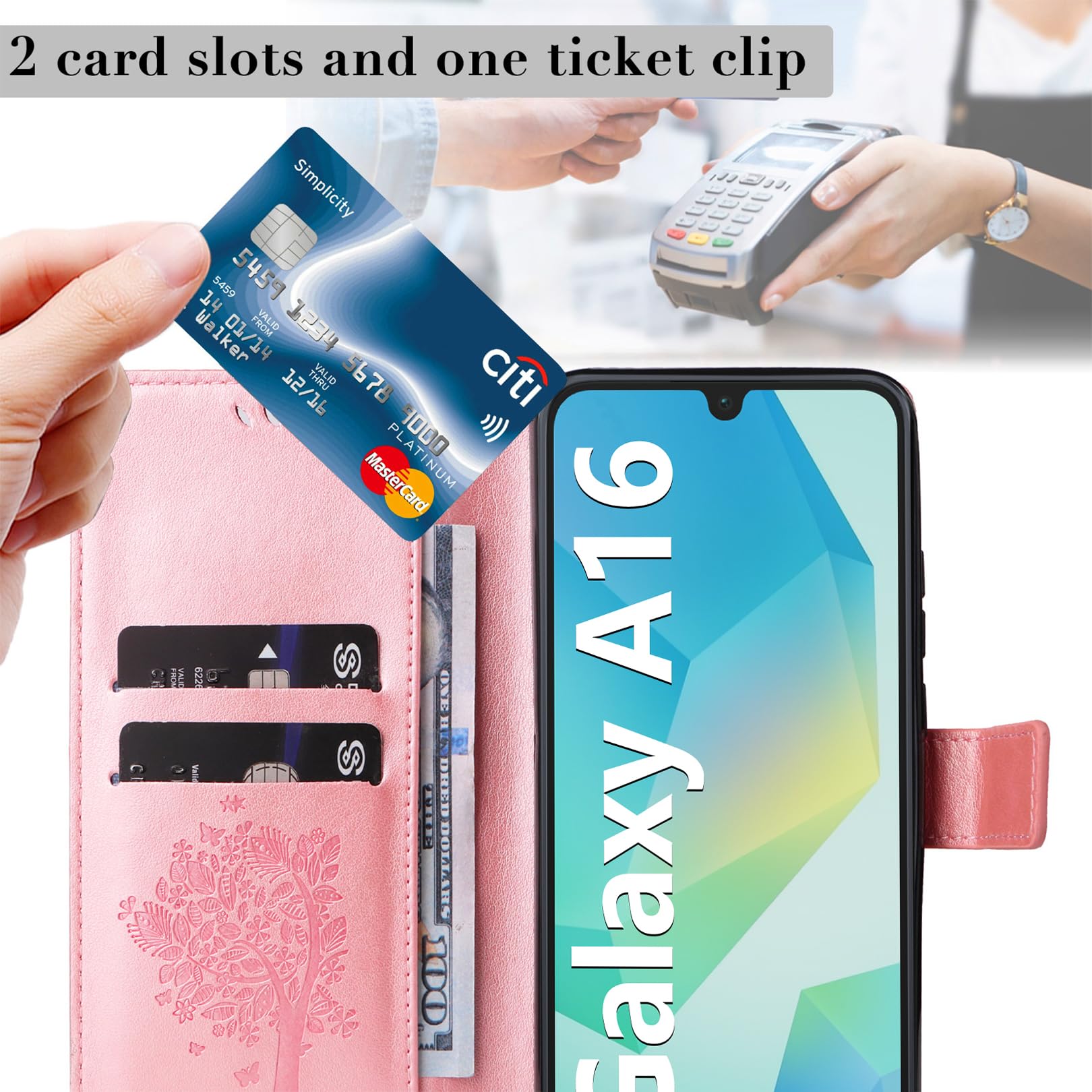 Asuwish Custodia Portafoglio Con Vetro Temperato Per OPPO A16 / A16S / A54s - Pelle Con 6 Slot Carte E Cinturino Da Polso