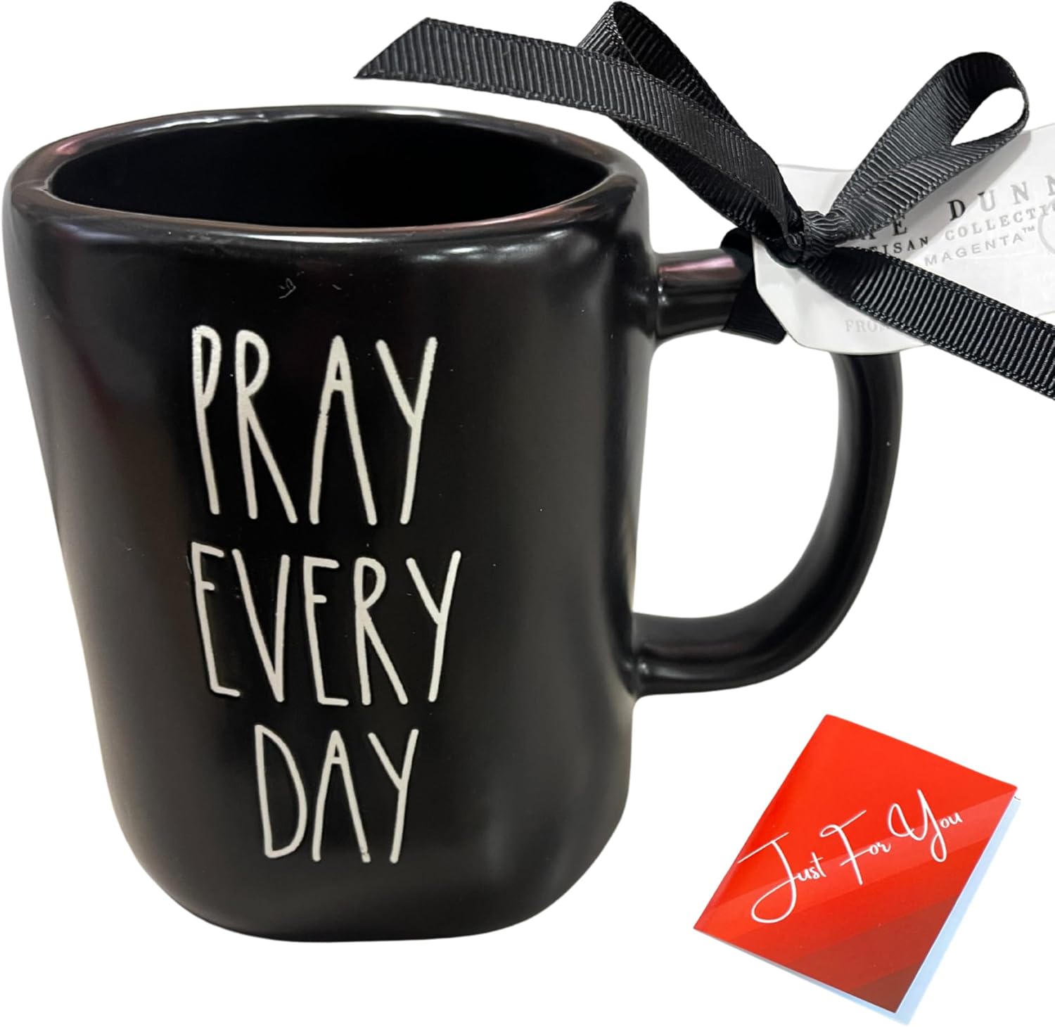 Rae Dunn by Magenta PRAY EVERY DAY Black Ceramic LL Coffee Mug bundled with Artistix Christmas Shoppe®t Tag (Black)