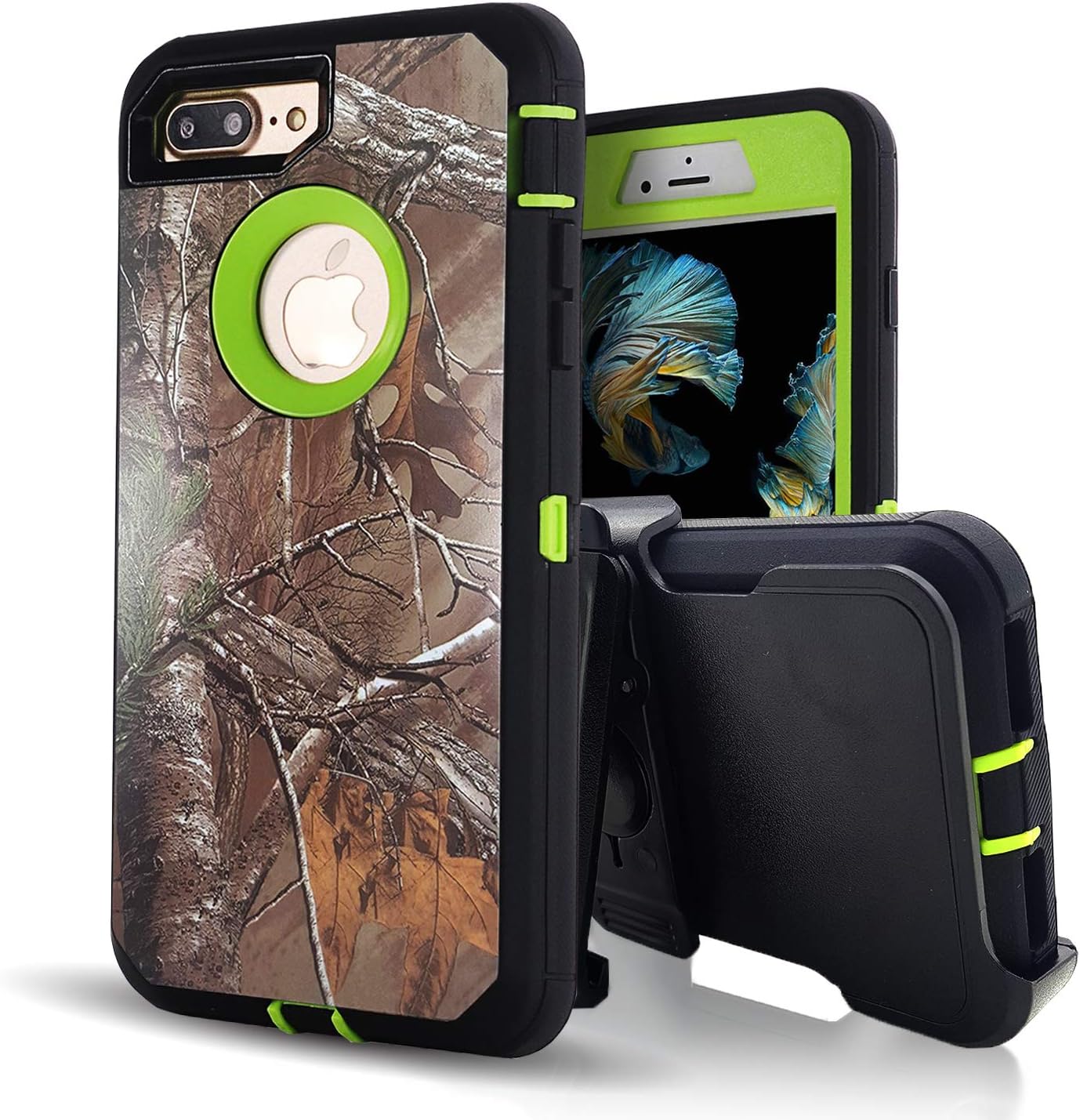iPhone 8 Plus Case with Screen Protector,iPhone 7 Plus Protective Phone Cases for Men/Women,Vodico Camo Heavy Duty Defender Shockproof High Impact Full Body Cover with Belt Clip Holster (XGreen)