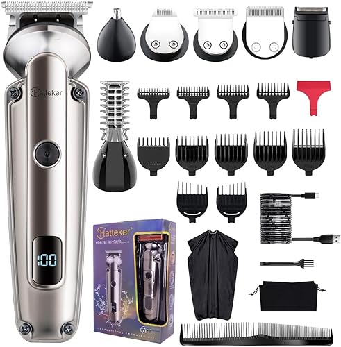 Hatteker Cortadora de barba para hombres, maquinilla de afeitar eléctrica impermeable, cortadora de pelo inalámbrica, kit de afeitado para nariz,