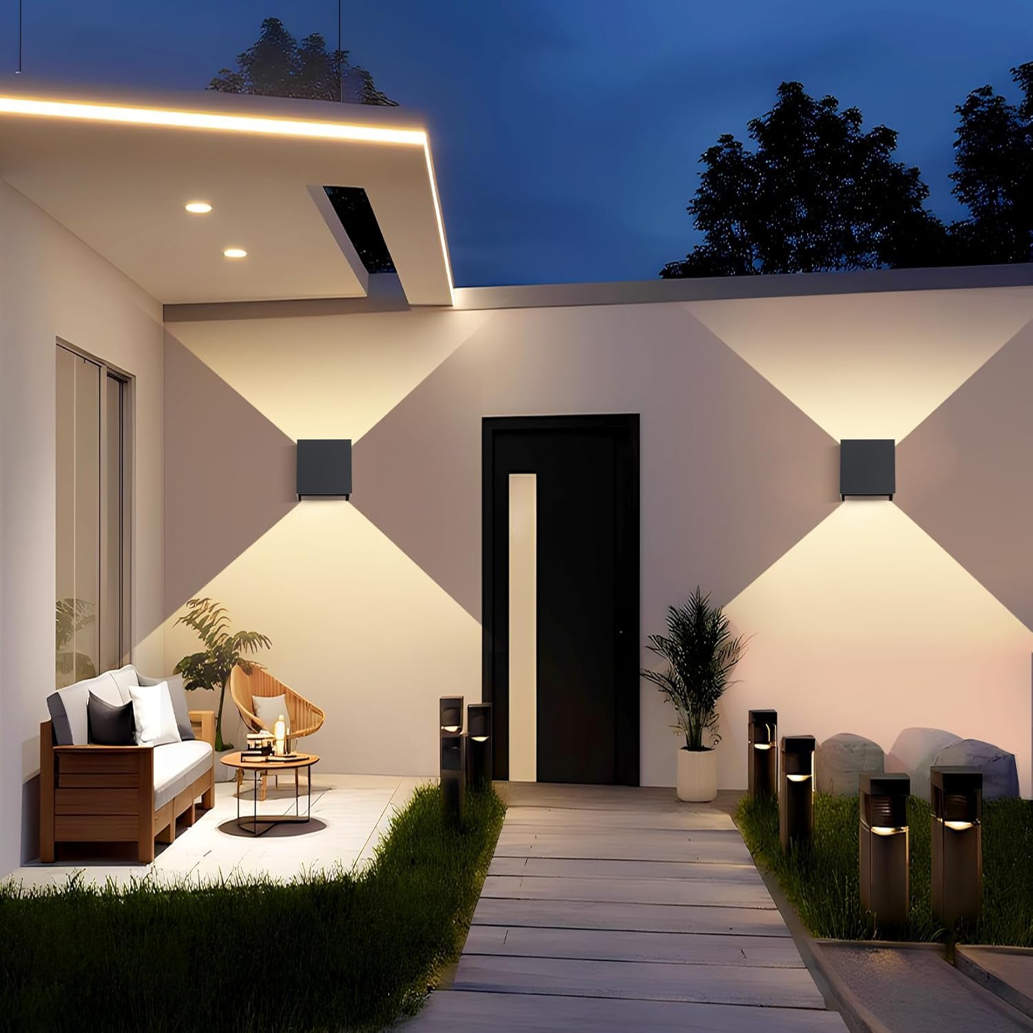 Applique da Parete Cubo 15W LED Nero 11cm | 4 pezzi, 3 colori regolabili, IP65 impermeabile, fascio luce 0-120°, interno ed esterno, design quadrato moderno