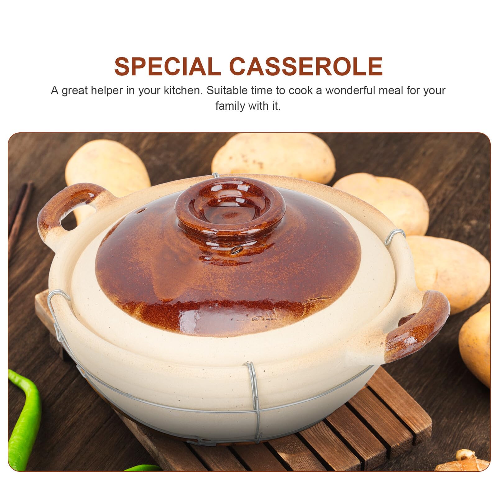 Cazuela de Barro Asa Simple de 0.5l para Cocina Casera, Fácil de Limpiar Ventilación, Adecuado para Preparar Arroz y Guisos