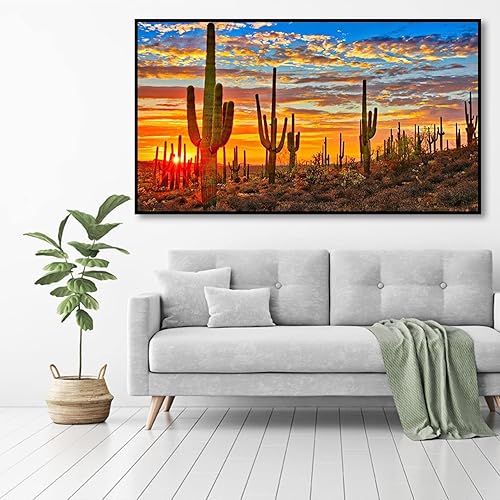 Miniatura 5 de Kits de pintura con diamantes de imitación bricolaje para adultos, Puesta de sol con cristales 5D Cactus arte con gemas, Cuadros grandes para el