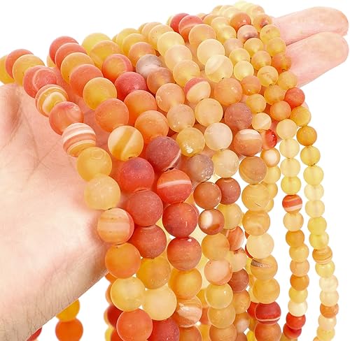 Miniatura 2 de 45 cuentas de piedra natural de ágata de línea amarilla mate de 0.315 pulgadas, hebra de gemas sin pulir, cuentas redondas sueltas para la
