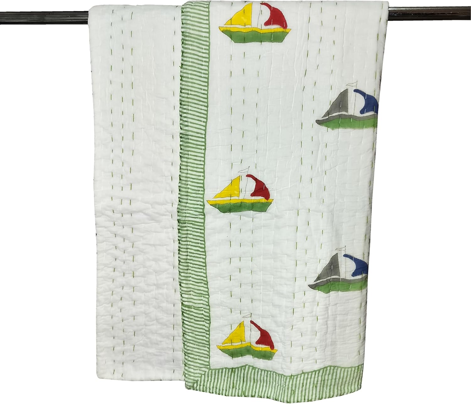 thehandicraftworld Indian Toddler Hand Work Kantha Cotton Baby Quilt, Bedspread Throw Floral Printed Baby Quilt