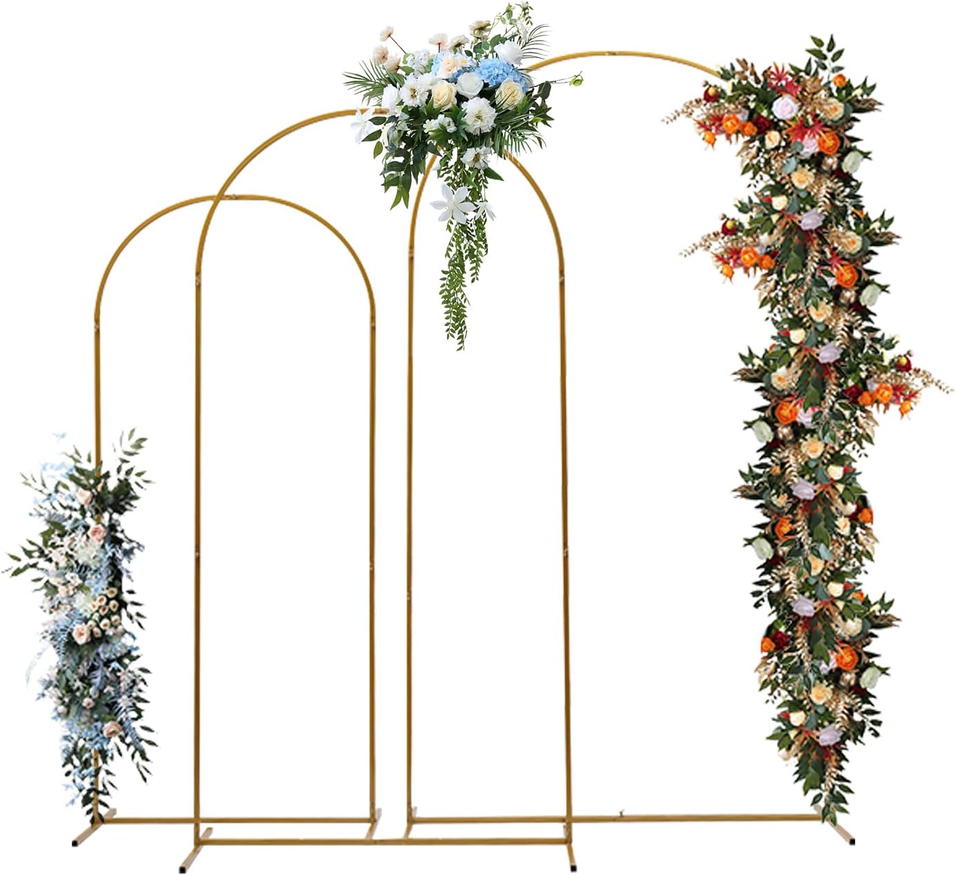Wedding Arch Backdrop Stand Set of 3, 5.9/6.6/7.2FT Metal Balloon Arch Stand Wedding Arch Frame Floral Background Decoration for Parties Wedding Birthday Baby Shower Ceremony Anniversary (Gold)