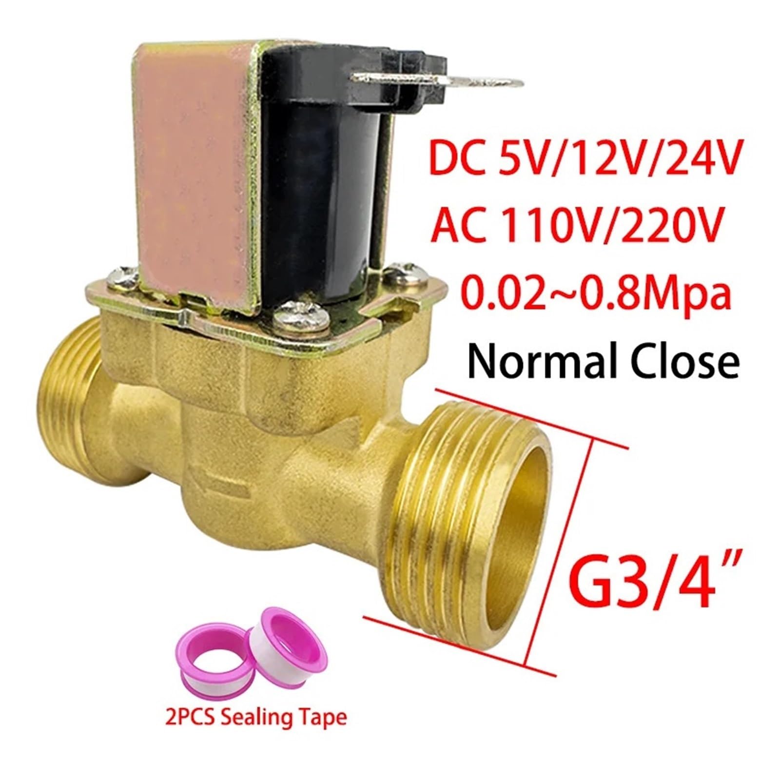G3/4 "AC 110/220 DC 5/12/24V normalnie zamknięty mosiężny zawór elektromagnetyczny do kontroli wody magnetyczne przełączające zawory wodne Płyn przemysłowy(BSP_AC-4W)
