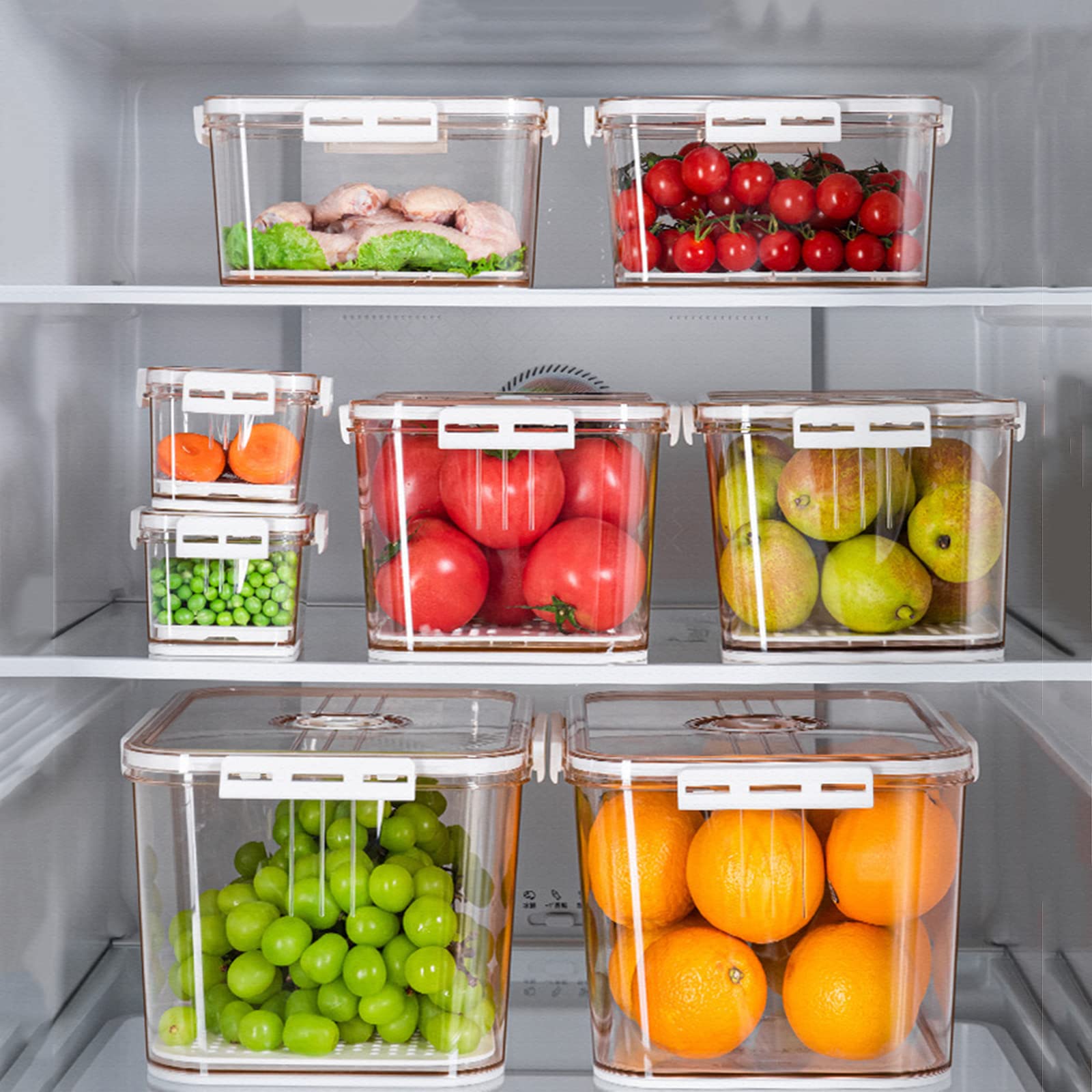 Set di organizer per frigorifero da 5 pezzi - Con timer, frigorifero con coperchio sigillato, contenitore per frutta e verdura per frigorifero, cucina, dispensa, armadi, cou (dimensioni: 20 l/11 l/5