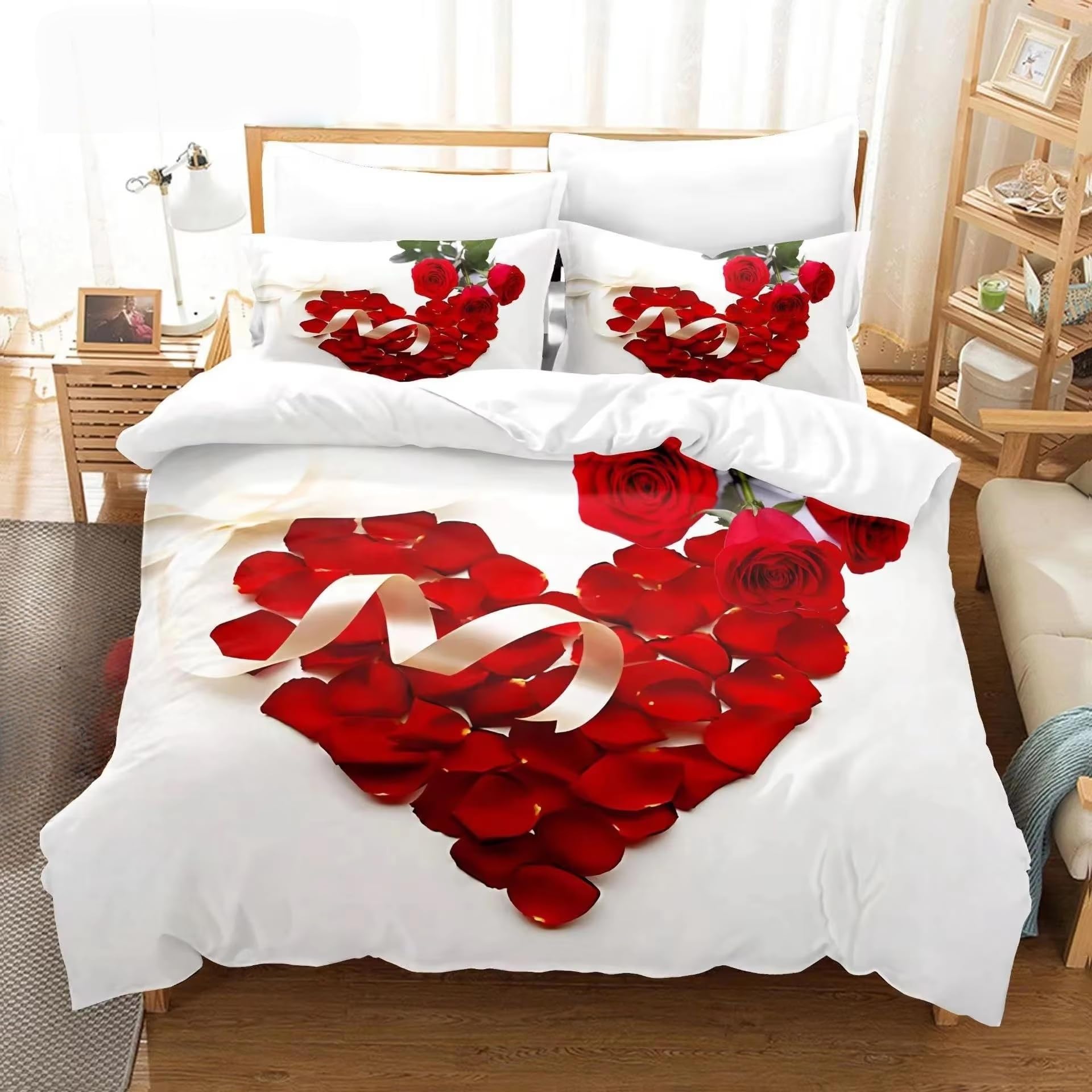 Parure de lit 200x200 cœur rouge microfibre douce pour partager de tendres nuits