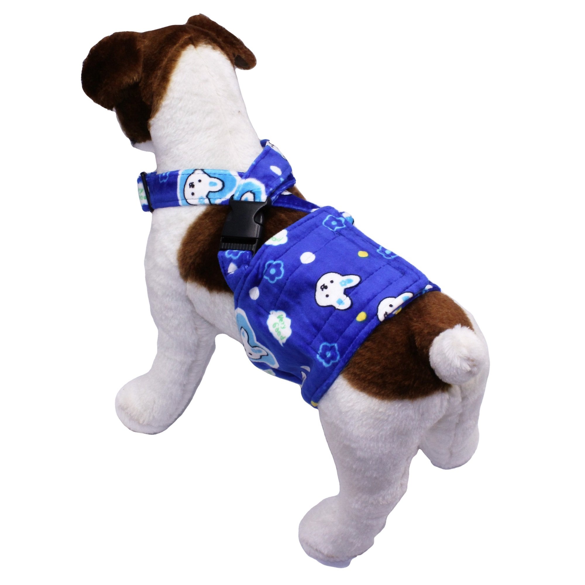 Hundewindel für männliche Jungen, Bauchband, wiederverwendbar, waschbar, mit Hosenträgern, weiches Fleece (blauer Hase, XS: Taille 20,3 cm – 25,4 cm)