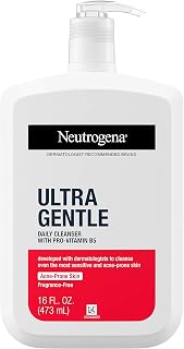 Neutrogena Ultra Gentle Daily Facial Cleanser with Pro-Vitamin B5 for Acne-Prone & Sensitive Skin, Fragrance-Free, Dye-Free, Soap-Free, Paraben-Free & Hypoallergenic Face Wash, 16 fl. oz