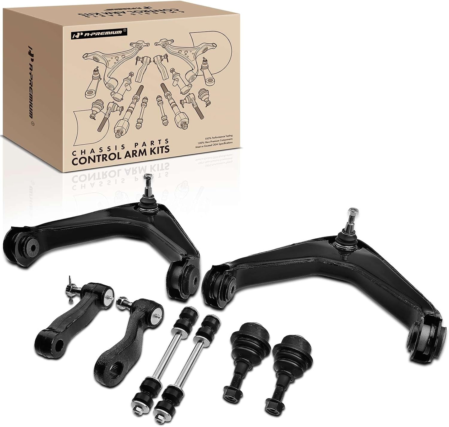 A-Premium Set of 8, Front Upper Control Arm, Sway Bar Link, Lower Ball Joint, Idler Arm, Pitman Arm, Compatible with Chevrolet & GMC - 99-10 - Silverado Suburban Avalanche Sierra Yukon