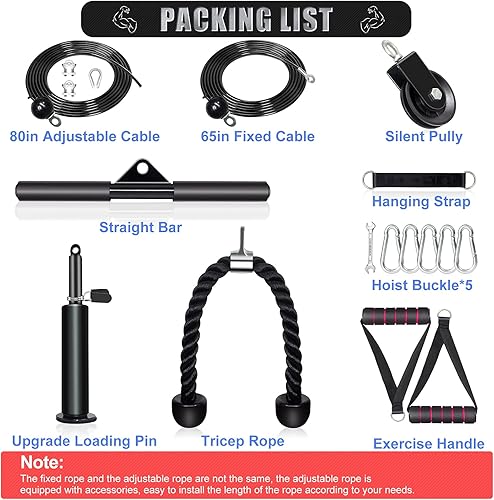 Miniatura 7 de Sistema de polea Outify Gimnasio, LAT máquina desplegable con 2 poleas de cable ajustables para gimnasio, sistema de cable de polea 3 en 1, barra