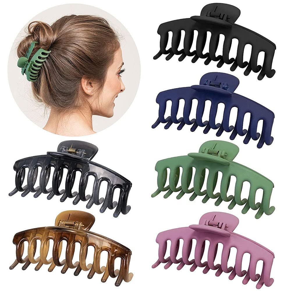 U-HOOME 6 Colors Hair Claw Clips Large Stylish Hair Clips,4.3 Inch Matte Nonslip Big Banana Claw Clips For Women Thick and Thin Hair