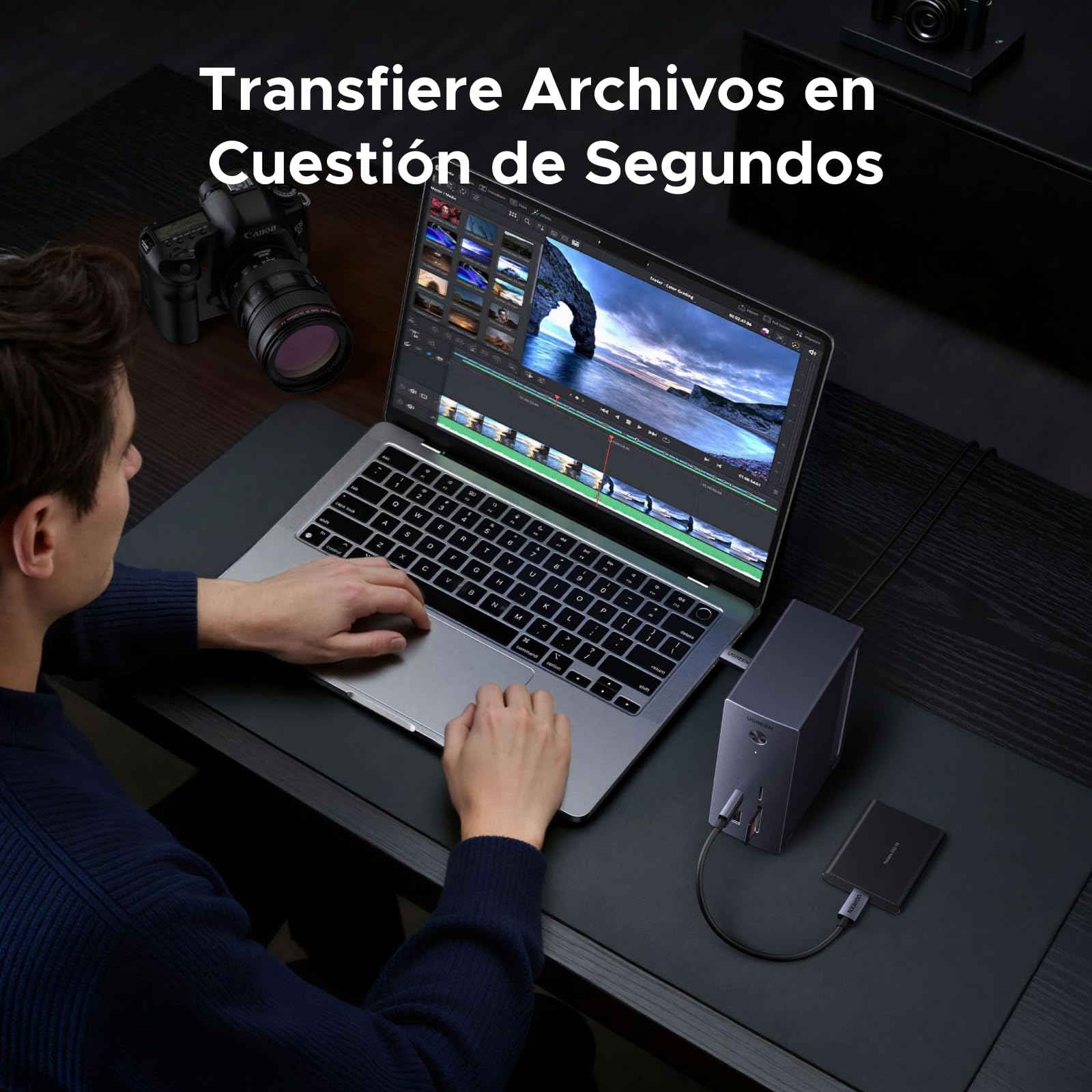 UGREEN Revodok Pro Docking Station USB C 10 en 1 Estación de Acoplamiento | Con Boîtier SSD M.2 NVME, HDMI 4K 60Hz, 10Gbps Transferencia Rápida, PD 100W, Ethernet Gigabit, Lector de Tarjetas SD y TF