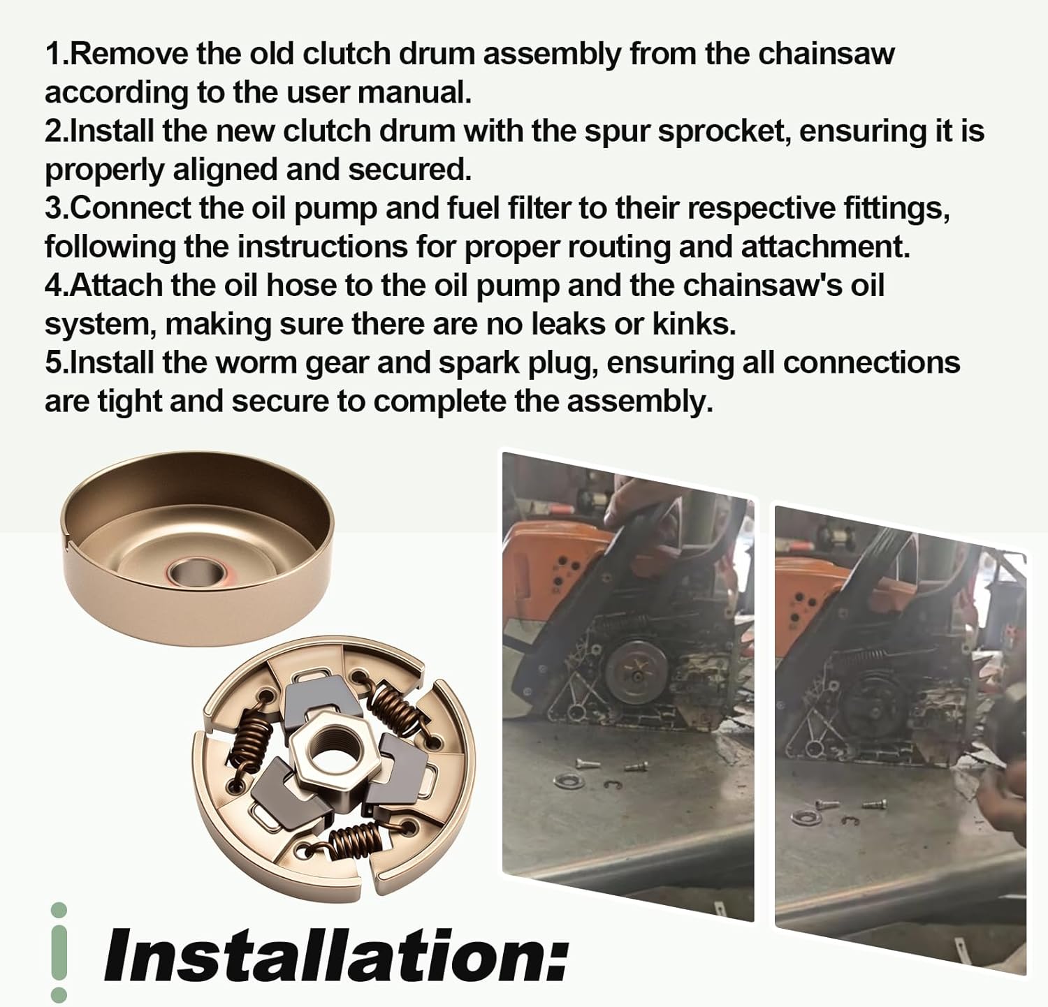 .325" 7T Spur Sprocket Clutch Drum Kit with Oil Pump Fuel Filter Oil Hose Line Worm Gear Spark Plug Compatible with Stihl MS231 MS231C MS251 MS251C Chainsaw Replace 1123 160 2050, 1143 640 2002