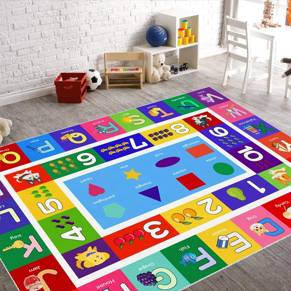 ABC Kids Alphabet Rug - Vibrant Colorful Bright Colors - for Kids Room/Bedroom/Classroom/Playroom Area Rug (A, 80X120CM)