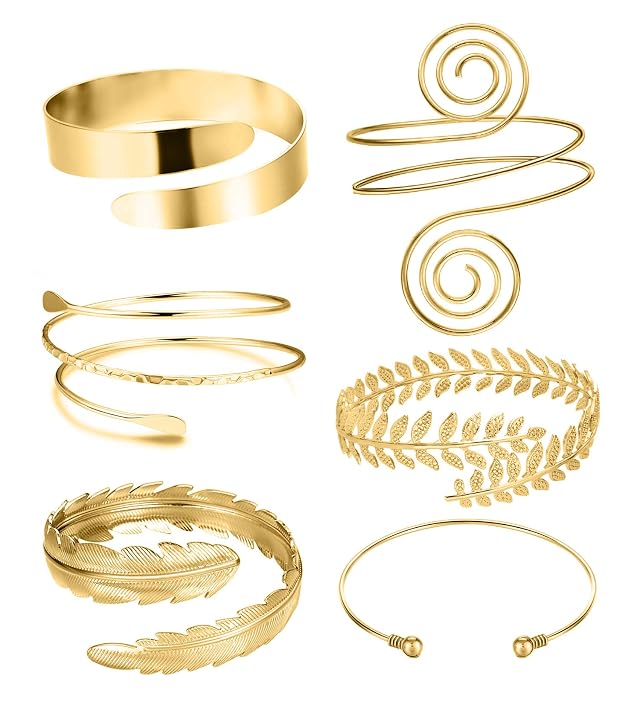 RIOSO 6 Pieces Arm Cuff Upper Arm Band Cuff Bracelet Bangle for Women Adjustable Armband Set