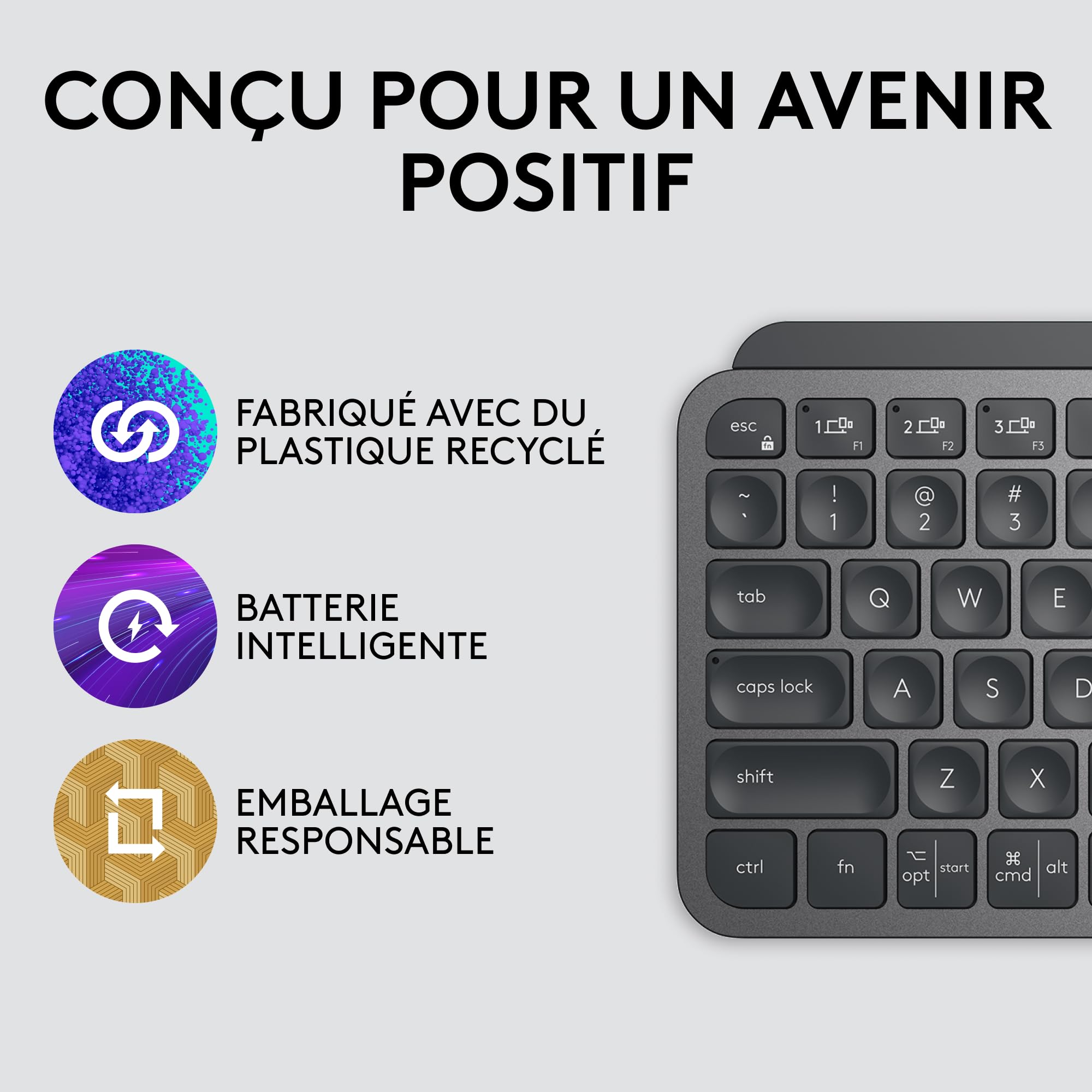 Logitech MX Keys Mini Minimaliste Clavier sans Fil Illuminé, Compact, Bluetooth, Rétroéclairé, USB-C, Compatible Apple macOS, iOS, Windows, Construction métal, Francais AZERTY - Gris foncé