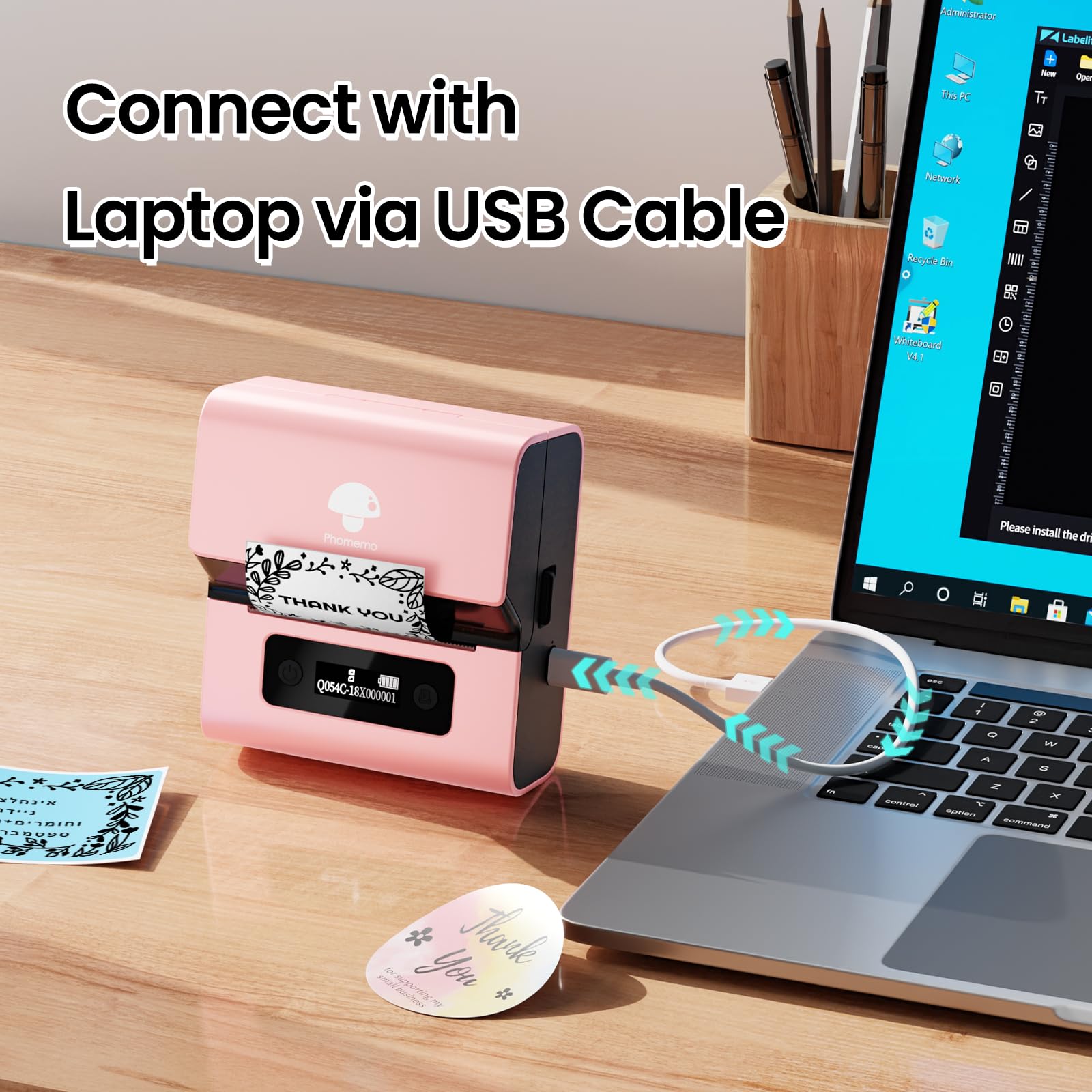 Phomemo M221 Etichettatrice Termiche Bluetooth, Set di Etichettatrice Portatile per piccole imprese, casa, scuola, Stampante Etichette Adesive con 3 rotoli di etichette e 1 borsa portatile, Rosa