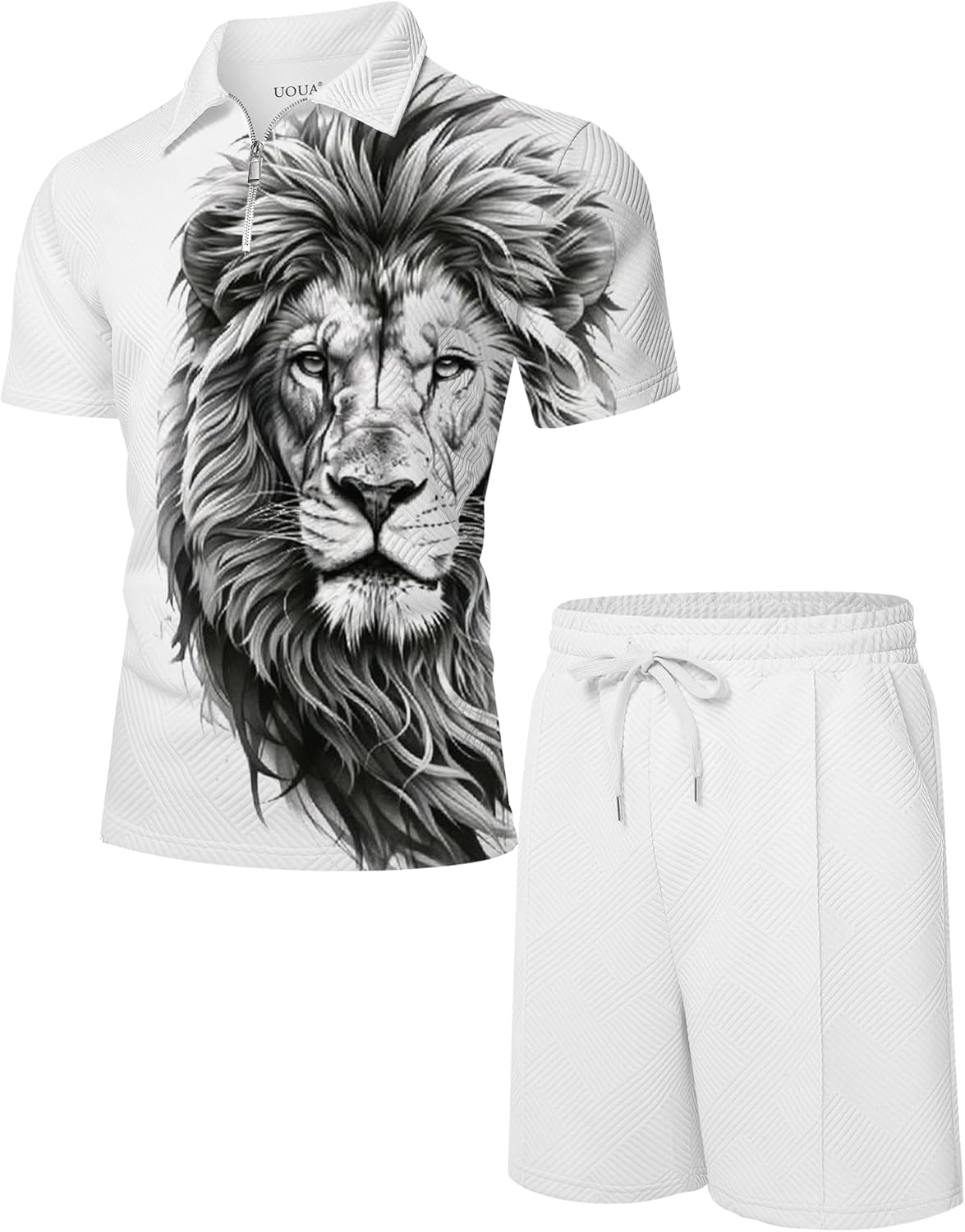 UOUA Mens Summer Track Suits 2 Piece Shorts Sets Short Sleeve Sweatsuit Outfits 1/4 Zip Golf Polo Splicing Striped Shirts - Image 6