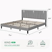 Vista 113 de Novilla Base de cama de plataforma tamaño Queen con cabecera ajustable tapizada, marco de cama Queen, no necesita somier, sin ruido, fácil montaje