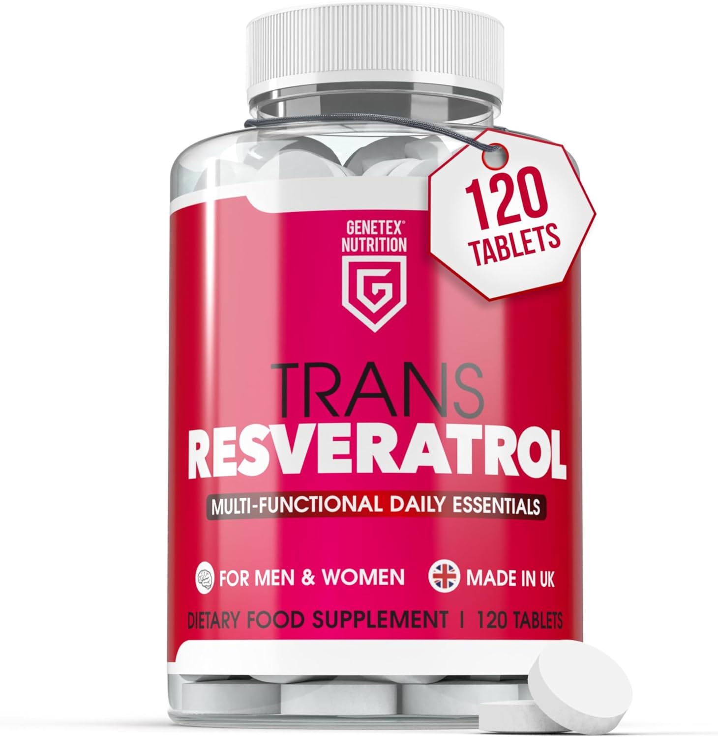 Trans Resveratrol Supplement – 120 Tablets – Powerful Antioxidant, Multi-Functional Daily Essential for Men & Women – Supports Overall Well-Being – Made in The UK